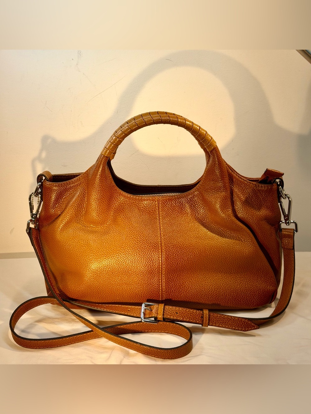 Iswee Brown Leather Crossbody Tote Bag